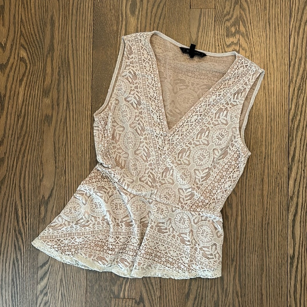 BCBG Maxazaria Lace Tank Top Sleeveless Size Small Cream Neutral